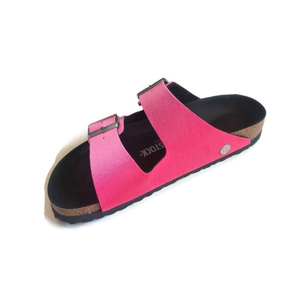 Birkenstock Womens 8 Mens 6 Arizona Rivet Logo Sandals Velvet Pink EU 39 Narrow - Picture 4 of 10